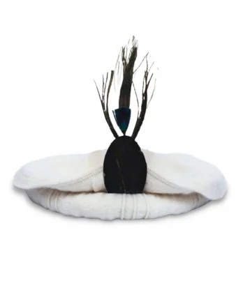 Chitrali Cap with Feather: A Traditional Woolen Cap with Attached Feather
